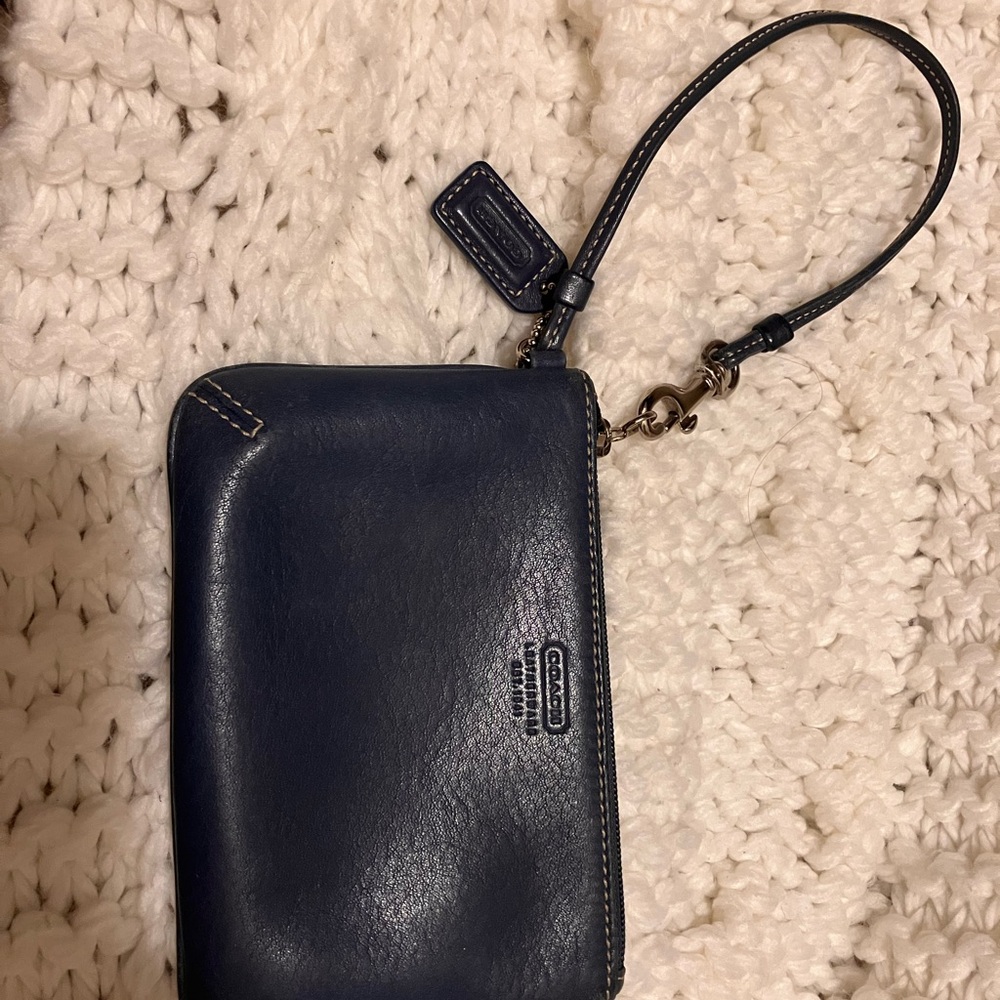Coach Blue Leather Wristlet used condition check pictures for flaws